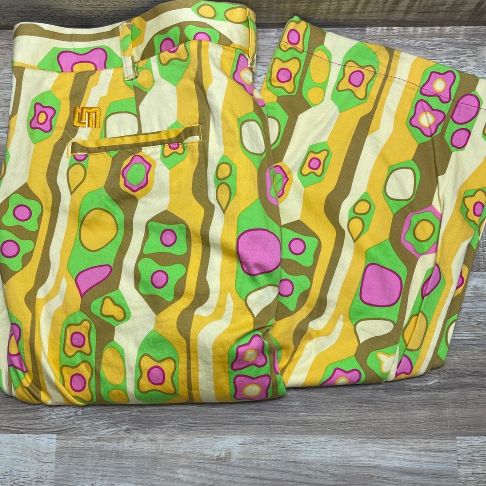 Loudmouth Golf Men 36 Psychedelic Retro Floral Geometric Yellow Pants Inseam 28"